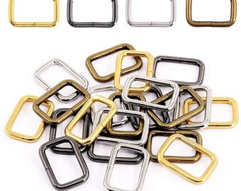 1" Square Metal Webbing - 1" Strap Keeper - Rectangle Loop Metal Buckle hardware for dog collars, purses, bags, straps, and belts 10ct -P