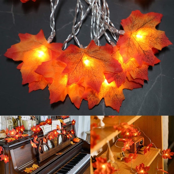 Fall Maple Leaf Garland String Lights - 10ft Fall Leaves Garland Lights - Fall Decor