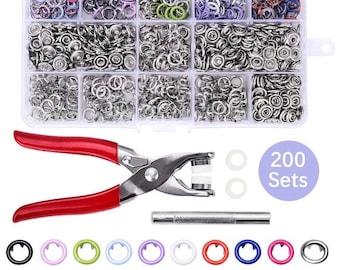 Colored Snap Kit mit Zange - 200 Snaps mit Werkzeug und Tasche
