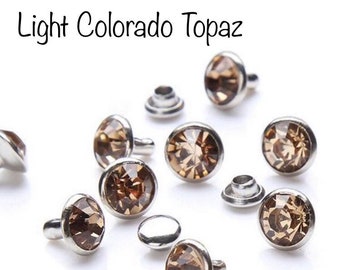 Light Topaz Rhinestone Rivets - 8mm Crystal Rivets - Gem Rivets for Leather - Fast Shipping -55