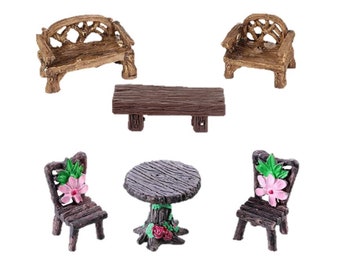 Fairy Garden Furniture - Miniature Garden Furniture - Mini Table and Chairs - Gnome Furniture - Dollhouse Furniture