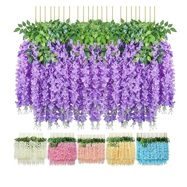 Wisteria Hanging Flowers - Silk Flower Stems - Wedding Wisteria Floral Stems -P