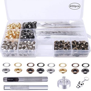 Metal Grommet Kit 400pc 1/4 6mm Eyelets with Washers, Eyelet Setting Tools and Carry Case P image 1