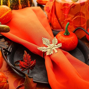 Fall Napkin Ring Set 6pcs Fall Leaves and Pumpkin Napkin rings Metal Table Napkin Rings for Thanksgiving, Events, Decor, and Guests image 2