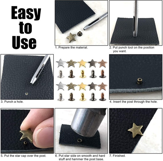 Star Rivet Kit 200pc Star Shaped Rivets for Leather, Clothes, Vinyl, and  Tags 
