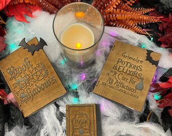 Handmade Halloween Potion and Spell Wooden Books