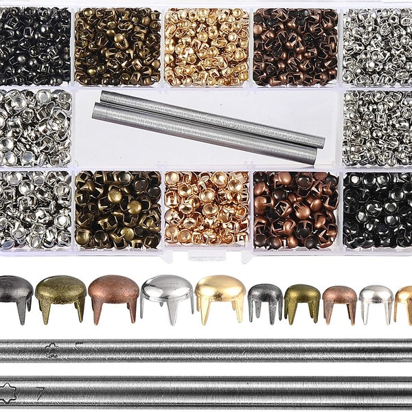 Nailhead Rivet Kit - Dome Stud Prong Rivet Kit - 2700 pieces with spot setting tools and carry case