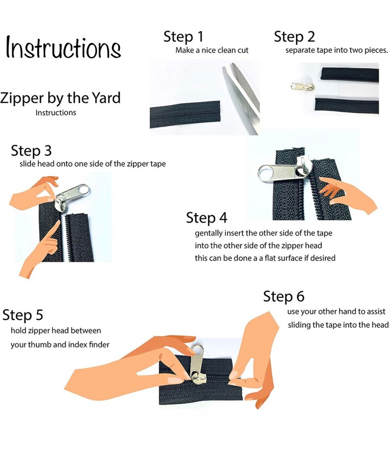 Zippers Black Cut to Size Zippers and Pulls 5 Yards 20 Etsy