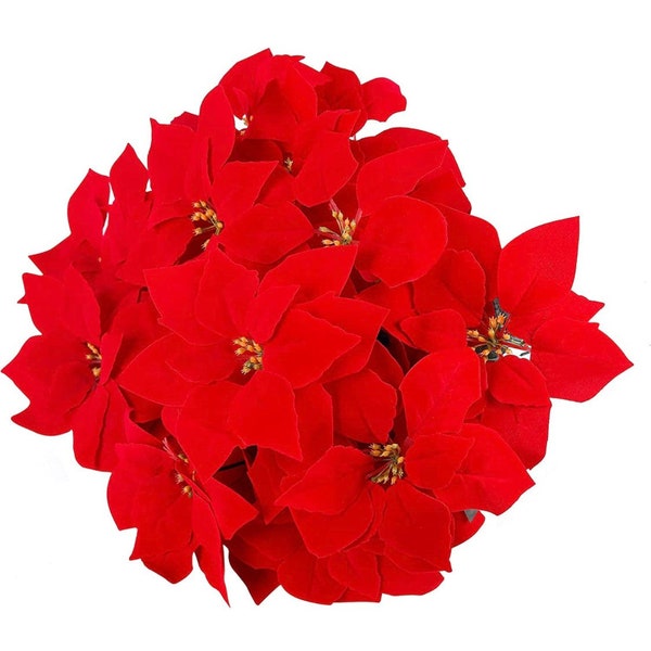 Poinsettia Flowers - Silk artificial flower stems - Great for Wreaths, Christmas flower Decor, Centerpieces, and Crafts -2