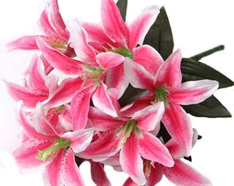 Fleurs de lys Stargazer - Lys - Fleurs artificielles - Tiges florales - Fleurs de lys artificielles Real Touch - Tiges de lys tigré