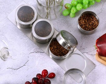 Magnetic Containers with Mountable Plate - Minimalist Storage - Spice containers - Craft Containers - 4ct with Plate