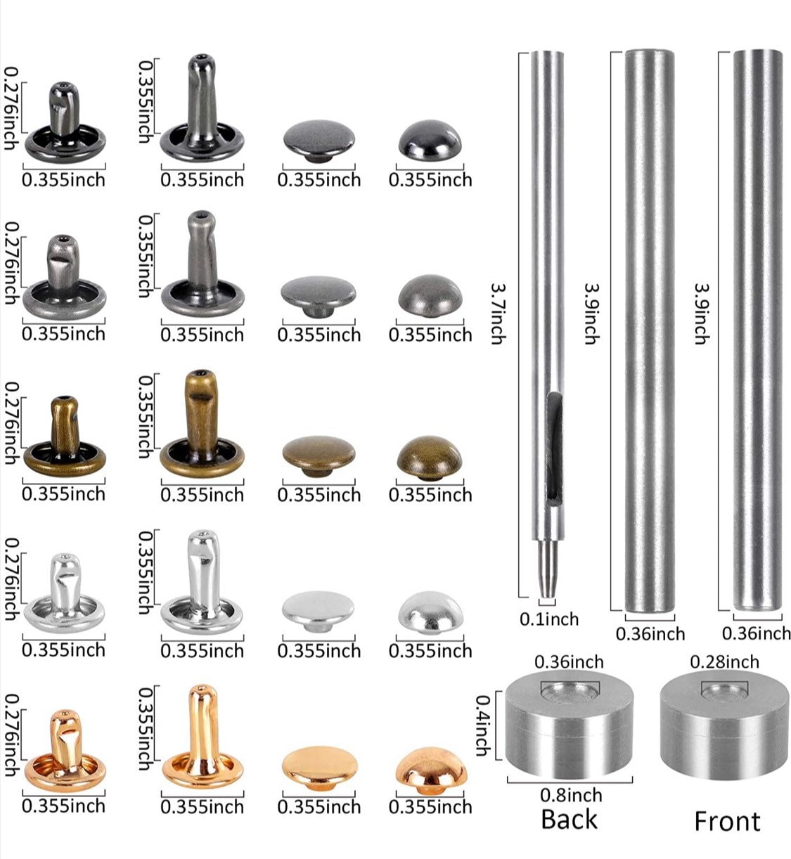 200 Single Cap Hollow Rivets 2-parts 7mm 