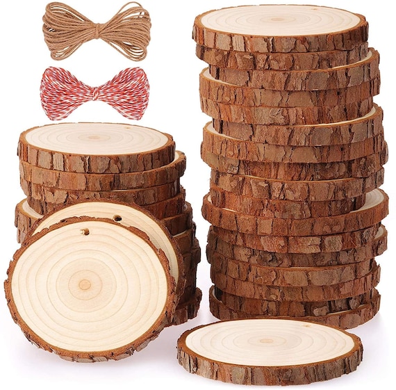 Natural Wood Bark Circles with predrilled holes for Painting, Wood Burning, Ornaments, and Crafts - 10pc -P