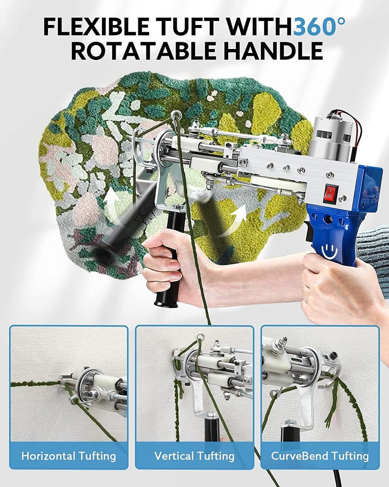 Kit per la realizzazione di tappeti: pistola per tufting a pelo lungo e ad anello, taglierina per tappeti, guida per il taglio, filato per tufting e tessuto per tappeti fai da te immagine 5