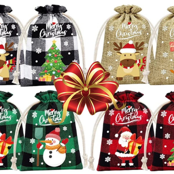 Bolsas de regalo - Bolsas de golosinas - Saco con cordón - Bolsas con cordón de 8 quilates con diseños de osos polares de Papá Noel, muñeco de nieve, reno navideño, pan de jengibre -P