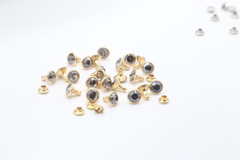 Light Black Diamond Rhinestone Rivets - 4mm 6mm 8mm Gray Crystal Rivets ...