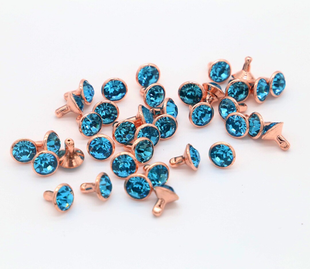 Aquamarine Rhinestone Rivets - 8mm 6mm 4mm Crystal Rivets - Gem Rivets ...