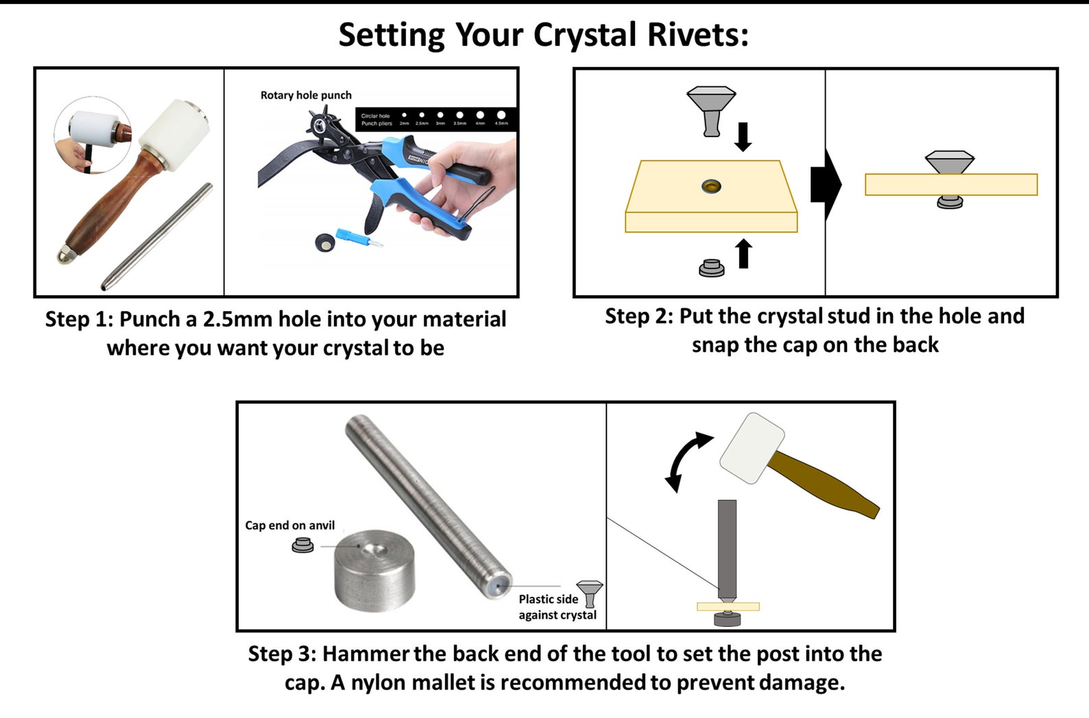 Rhinestone Rivets Small Medium Large Crystal Rivets for Etsy