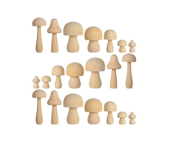 Wooden Mushroom Set - Wood mushroom decor pieces for painting, fairy gardens, and crafts 7pcs