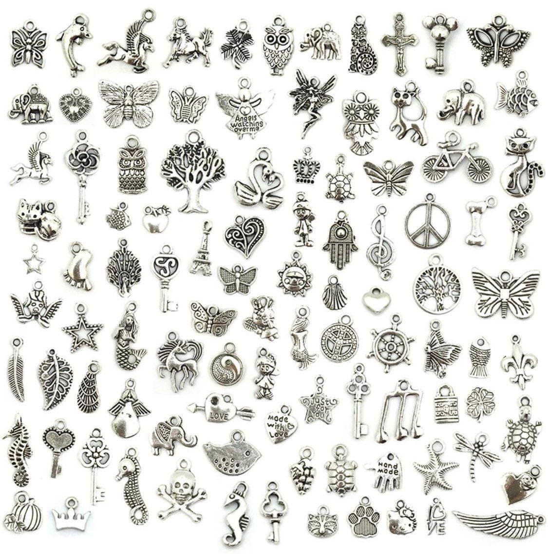 Wholesale Metal Charms - 100pc Assorted Silver Charms - Jewelry Charms