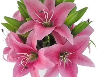Lys artificiels - Fleurs de lys - Lys - Fleurs artificielles - Tiges florales - Fleurs de lys artificielles Real Touch - Tiges de lys tigré -1