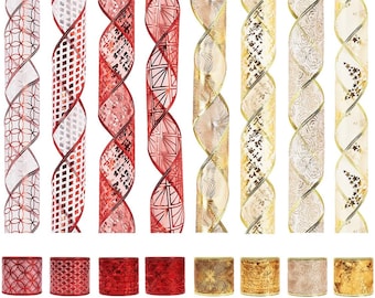 Christmas Ribbon - 2.5” Mesh Metallic Winter Ribbon for Wreaths, Gifts, Decor, and Crafts 2.5” x 6 yards per roll - 4pk -P