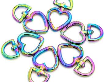 Rainbow Clasp - Leash Hook - Keychain - Metal Heart Caribiner - Swivel Clasp for dog collars, straps, belts, and bags - 1ct -P