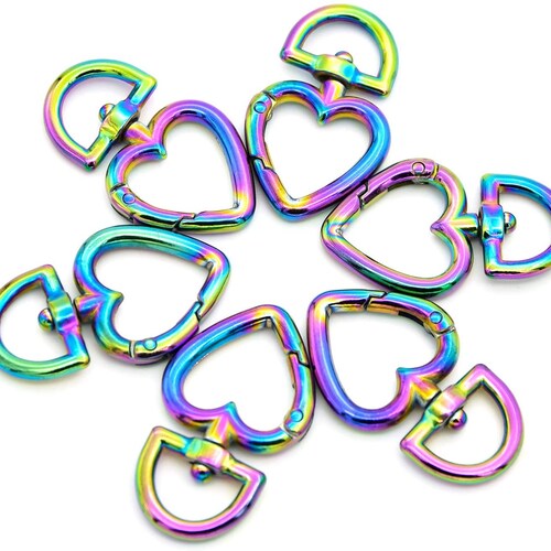 Rainbow Clasp Leash Hook Keychain Metal Heart Caribiner Etsy