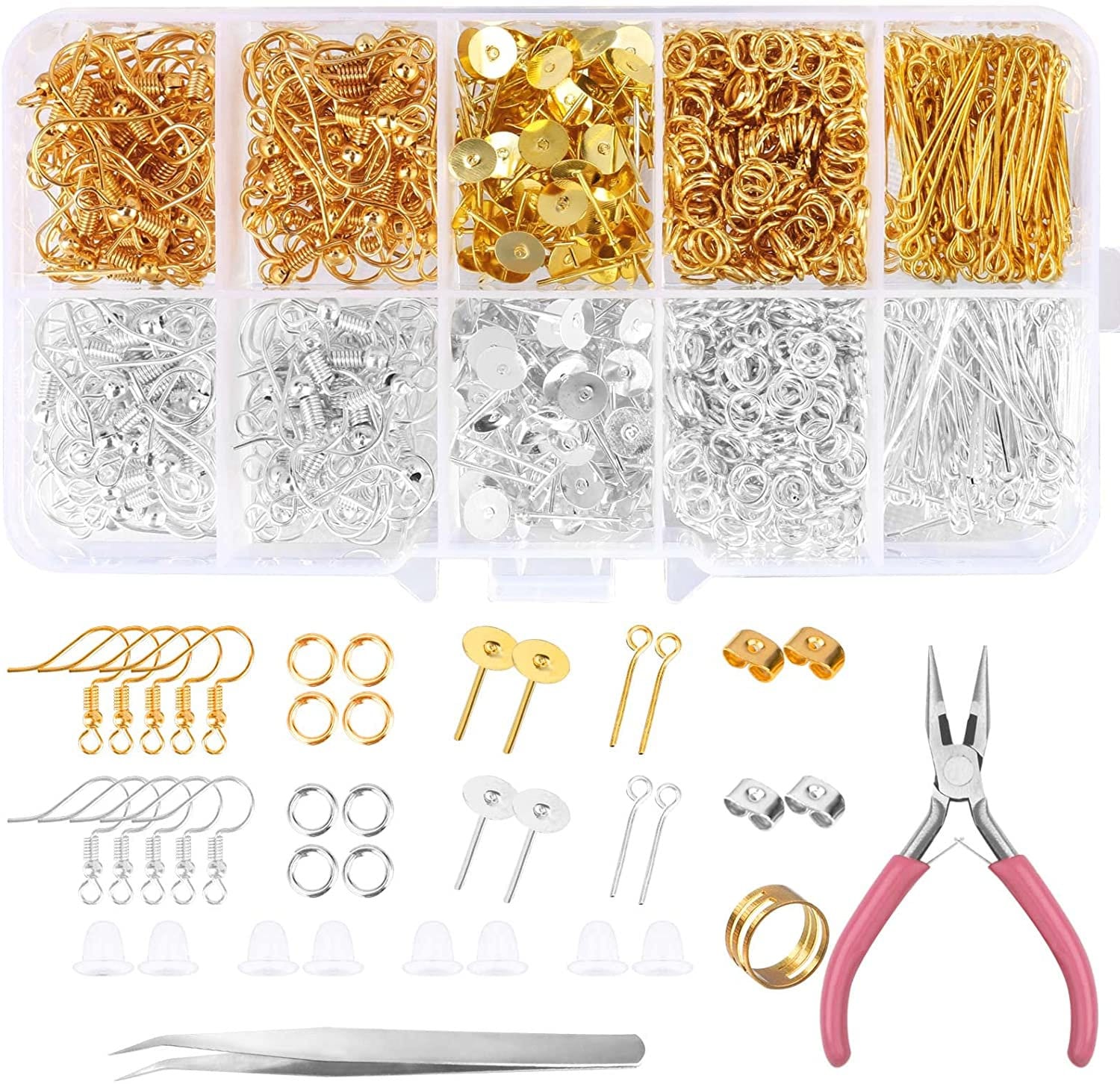 BetyBedy Mixed Colors Earring Hooks, 1125Pcs Earring Making Kit with 125Pcs  Earring Hooks and 1000pcs 4mm Open Jump Rings for Jewelry Making, Ear