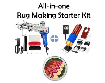 Rug Making Kit - Alles in één snij- en luspool-tuftpistool, tapijttrimmer, knipgids, tuftgaren en monniksdoek - DIY-tapijt