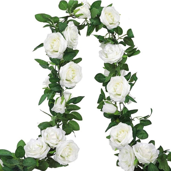 White Rose Garland - Silk Flowers - Home Decor - Minimalist Winter Decor - Rose Vine