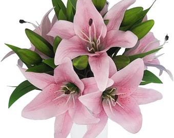 Lys artificiels - fleurs de lys - lys - fleurs artificielles - tiges florales - fleurs de lys artificielles Real Touch - tiges de lys tigré -P