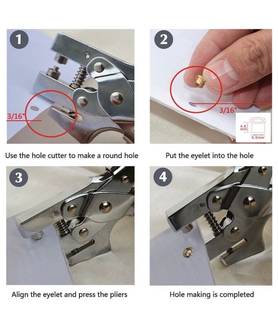 QLOUNI 3/16 Eyelet Hole Punch Pliers with 100 Eyelets Kit for Leather  Fabric Belt Clothes Decorative Repair, Silvery
