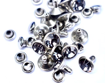 Black Diamond Strass Rivets - 4mm 6mm 8mm Gris Cristal Rivets - Gem Rivets pour Cuir - Expédition Rapide -21