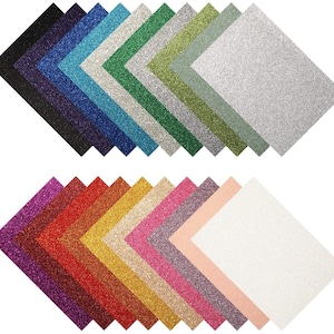 May include: A set of 20 sheets of glitter paper in various colors, including black, blue, green, silver, red, orange, gold, pink, purple, and white.