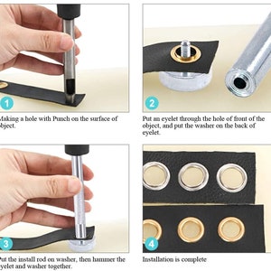 Metal Grommet Kit 400pc 1/4 6mm Eyelets with Washers, Eyelet Setting Tools and Carry Case P image 3