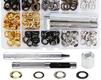 Metal Grommet Kit - 200 set 5/16" 8mm Eyelets with Washers, Eyelet Setting Tools and Carry Case -P