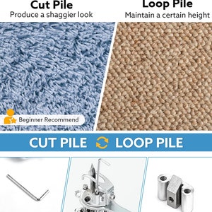 Kit per la realizzazione di tappeti: pistola per tufting a pelo lungo e ad anello, taglierina per tappeti, guida per il taglio, filato per tufting e tessuto per tappeti fai da te immagine 3