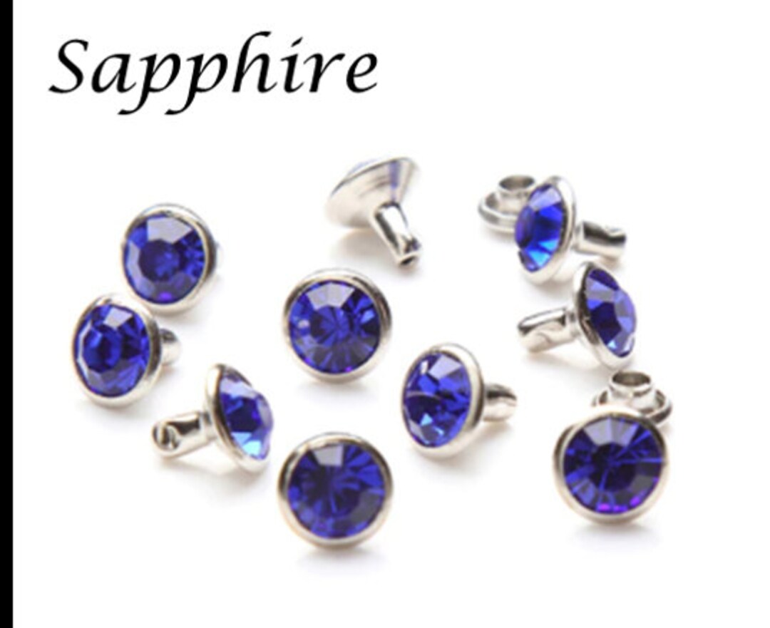 Gem Rivet Sapphire Rhinestone Rivets - 4mm 6mm 8mm Green Crystal Rivets - Gem ...