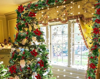 Christmas Garland- Holly Berry Garland- Poinsettia Garland