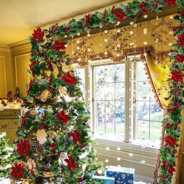 Christmas Garland- Holly Berry Garland- Poinsettia Garland