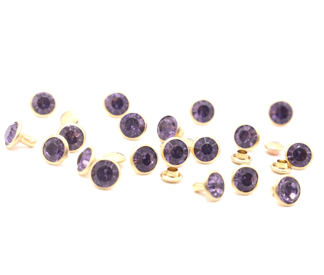 Purple Rivet Tanzanite Rhinestone Rivets - 8mm Purple Crystal Rivets - 6mm Rivets ...