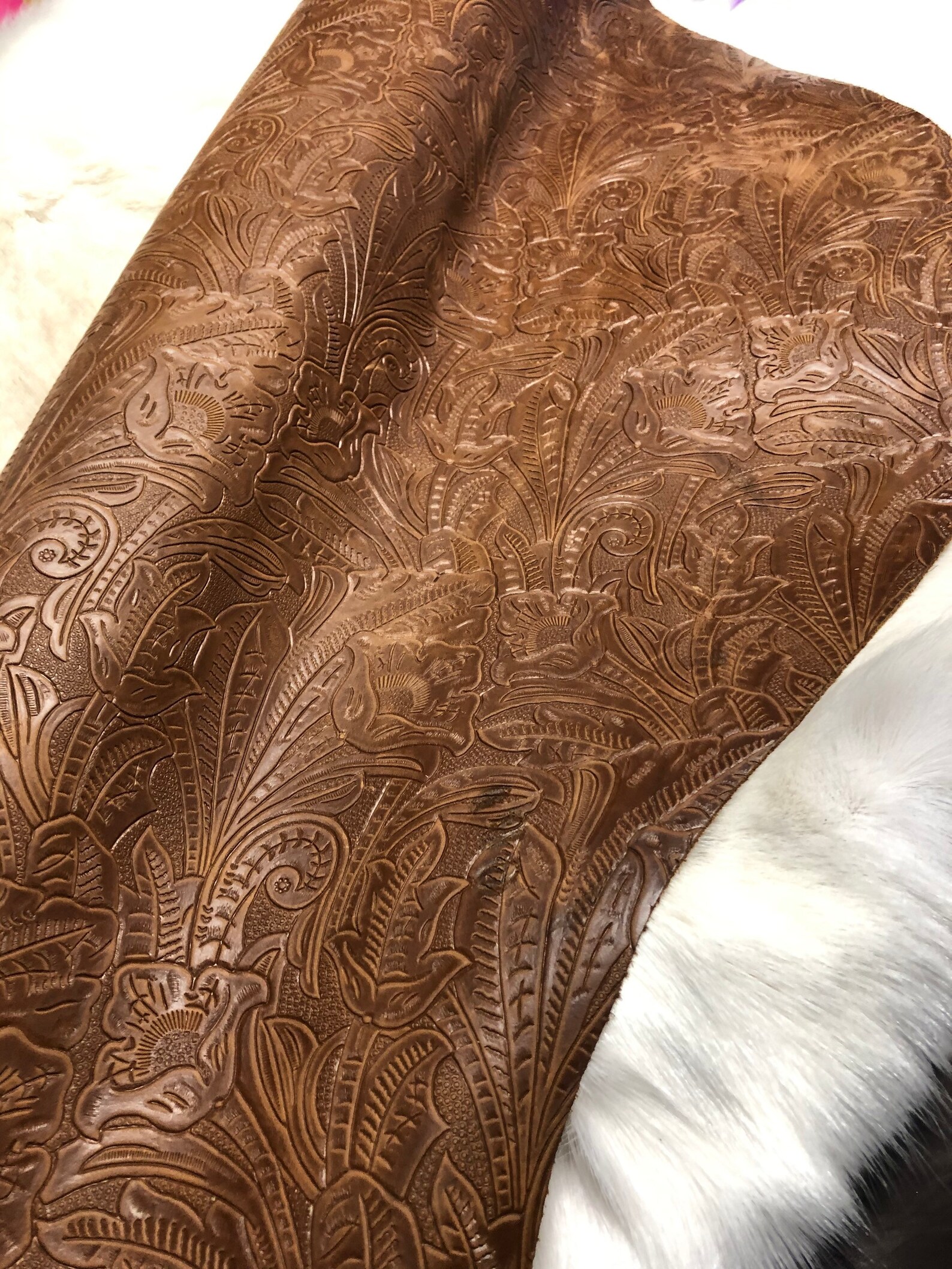 Embossed Brown Chrome Tanned Designer Leather Raw Leather Etsy