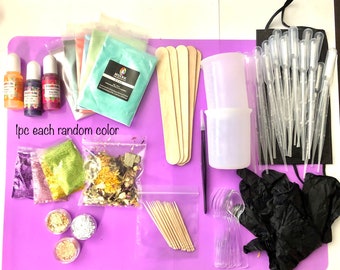 63pc Resin Prep Starter Kit with Glitter, Flowers, Mica, and Dye - 63 pcs!