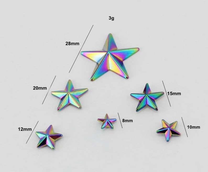 Rainbow Star Rivets - Decorative Rivets - Rainbow Metal Hardware - 10ct -P image 2
