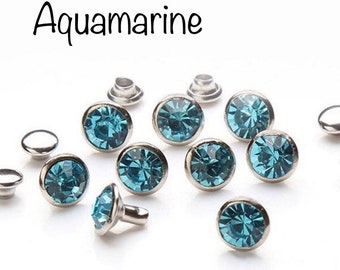 Aquamarine Rhinestone Rivets - 8mm 6mm 4mm Crystal Rivets - Gem Rivets for leather -45