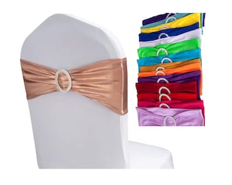 Arco de cadeira – Faixas elásticas de elastano com fivela de cristal – Arco de cadeira de casamento – Decoração de festa – P