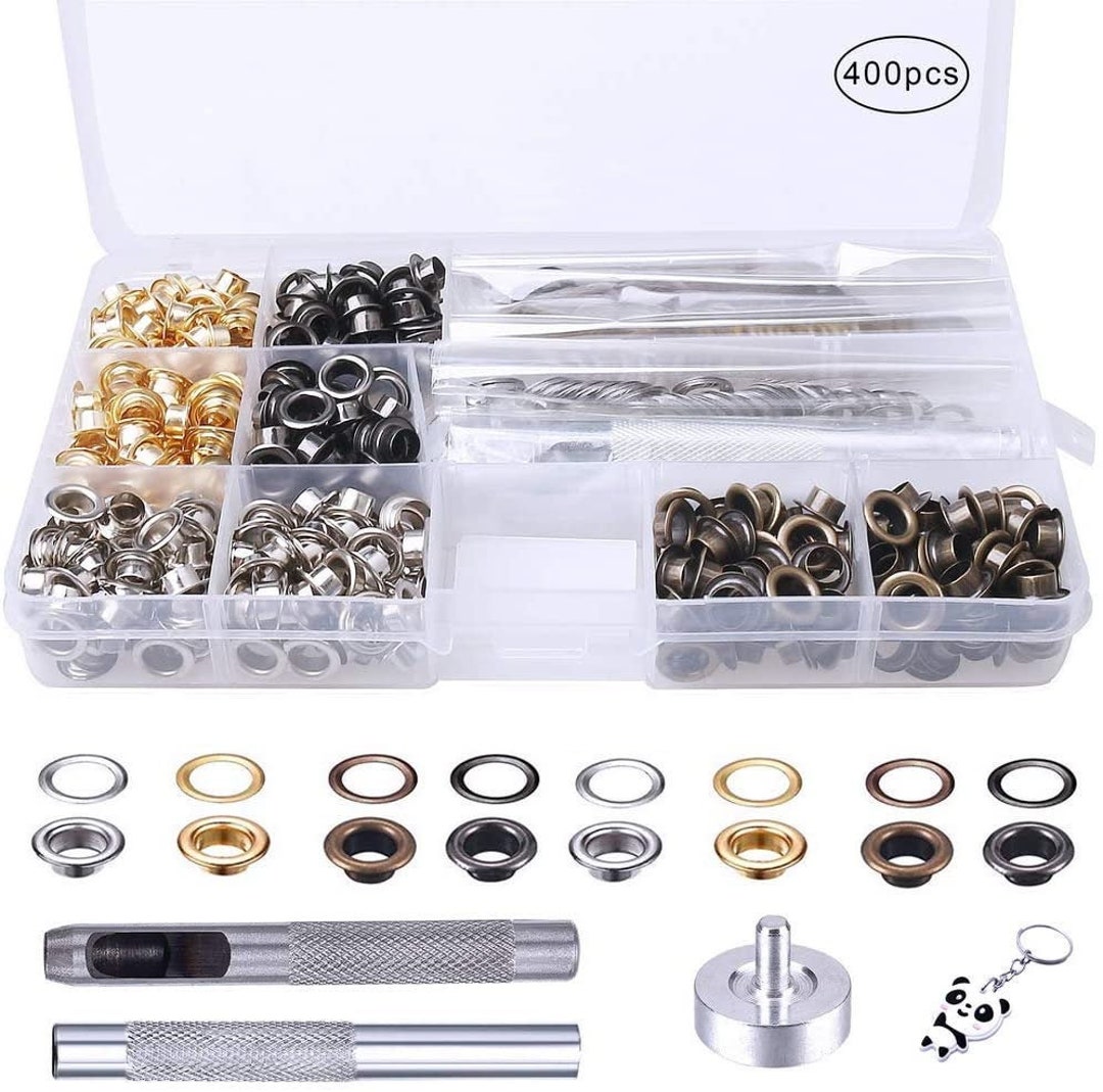 Metal Grommet Kit 400pc 1/4 6mm Eyelets With Washers, Eyelet Setting