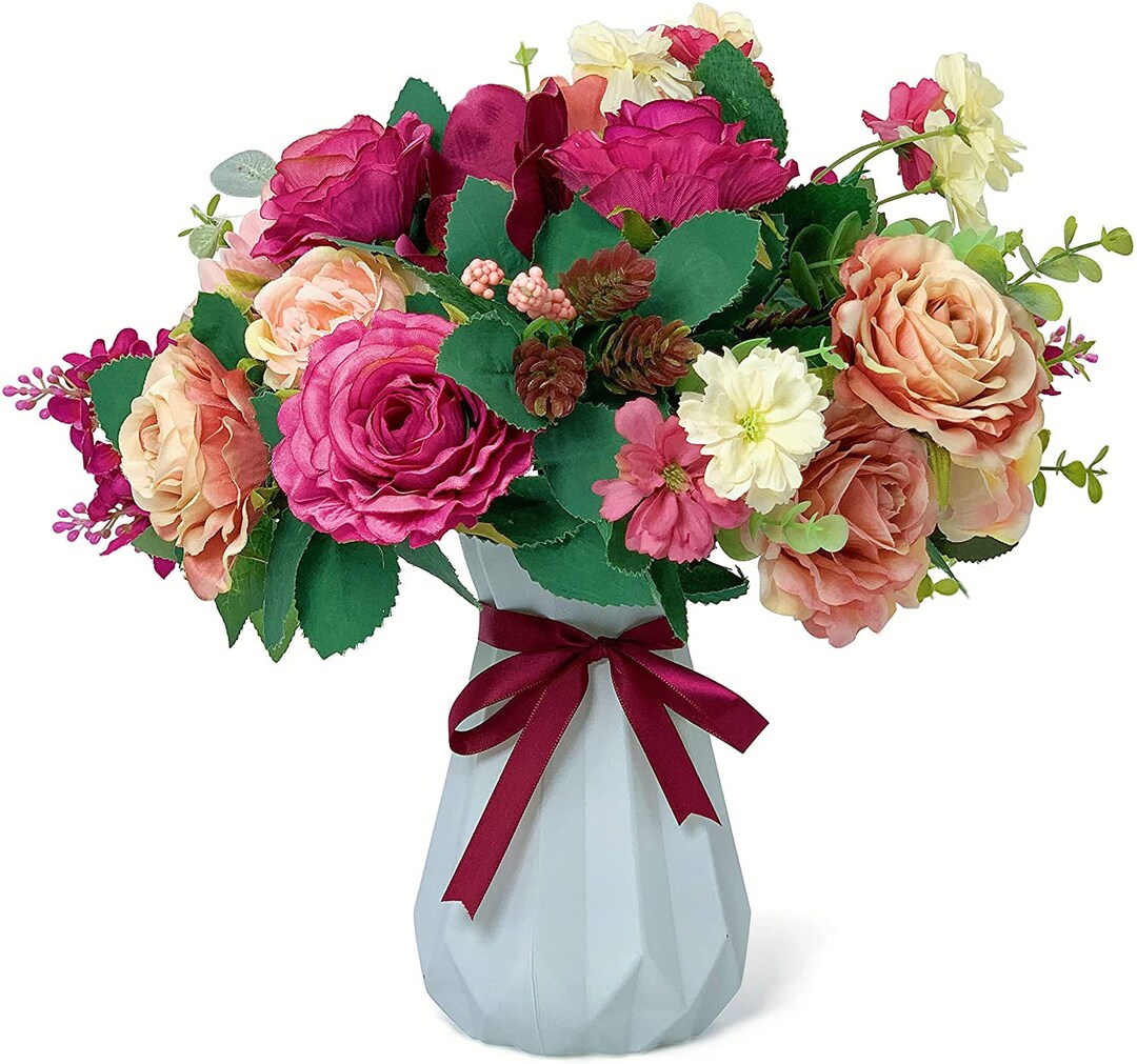 Mother's Day Silk Flower Bouquet With Vase Mothers Day Flowers Rose