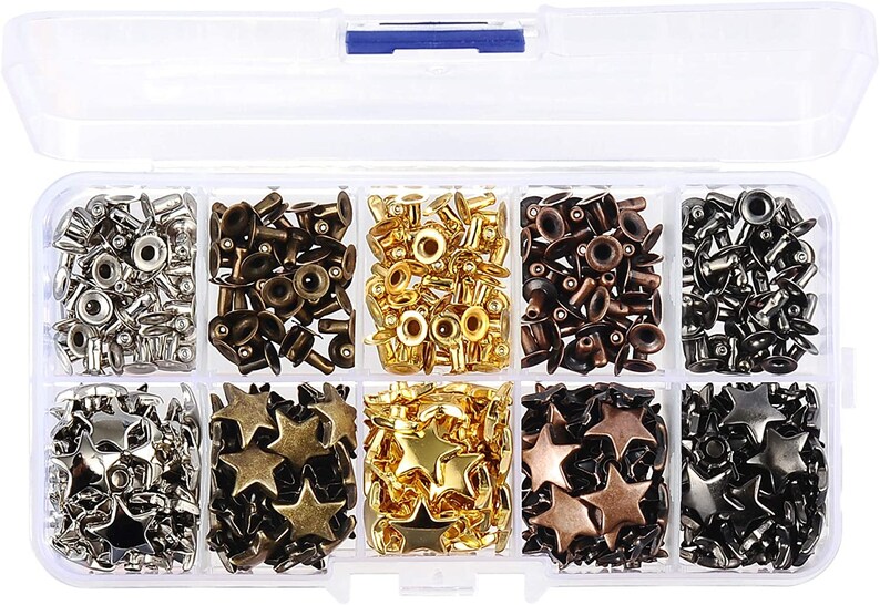 Star Rivet Kit - 200pc Star Shaped Rivets for Leather, Clothes, Vinyl ...